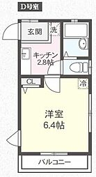 アボットK 2階1Kの間取り