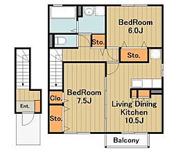 シャトレーマグノリア1 2階2LDKの間取り