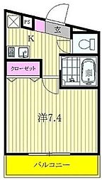 シャトル聖つつじヶ丘 2階1Kの間取り
