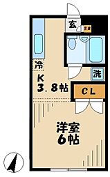 エミネンス南野 2階1Kの間取り