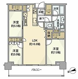 JR山手線 田町駅 徒歩10分の賃貸マンション 7階3LDKの間取り