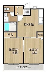 ファミール新井 1階2DKの間取り