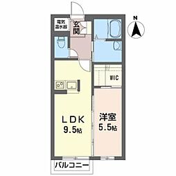 シャーメゾン不来方II 1階1LDKの間取り