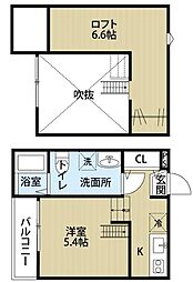 アルブル 2階ワンルームの間取り