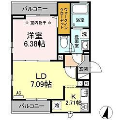 フォンテーヌ 1LDKの間取図画像