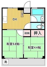 百草台ハイツ 2DKの間取図画像