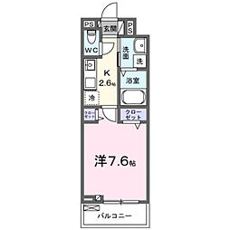 メゾンド トレーフル 1Kの間取図画像