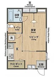 第1高尾ハイツ ワンルームの間取図画像