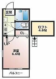 ミラフローレス橘 2階1Kの間取り