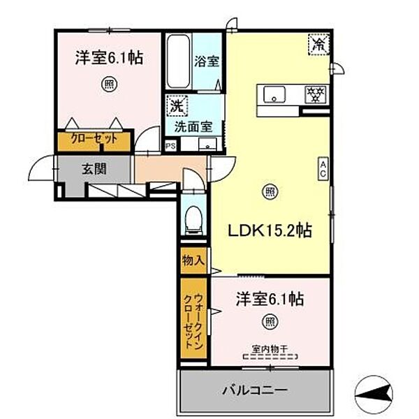 ラ・ルーチェ宮の陣駅前 201｜福岡県久留米市宮ノ陣１丁目(賃貸アパート2LDK・2階・64.59㎡)の写真 その2