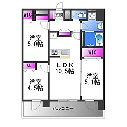 近鉄大阪線 長瀬駅 徒歩2分の賃貸マンション 9階3LDKの間取り