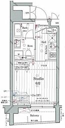 グランヴァンラクシス東大島 8階1Kの間取り