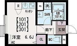 イクシオ東府中 3階ワンルームの間取り