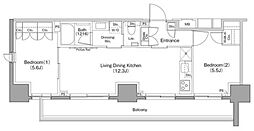ザ・パークハビオ巣鴨 8階2LDKの間取り