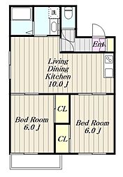 ホワイトペルテC 2階2LDKの間取り