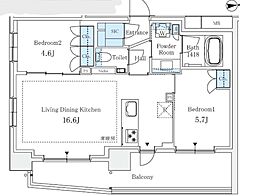 港区芝2丁目マンション 2LDKの間取図画像