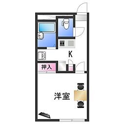 レオパレス一里松 1階1Kの間取り
