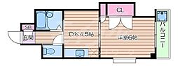 正雀グランドハイツ北 1DKの間取図画像