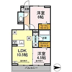 シエルブルー茅ヶ崎 2LDKの間取図画像