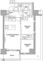 ザ・パークハビオ滝野川 2LDKの間取図画像