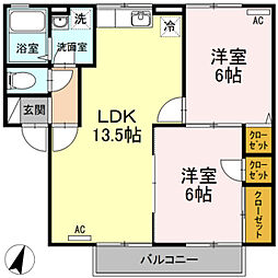 ドルフ東久万 2LDKの間取図画像