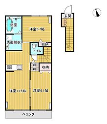 カーサノワールA 2階2LDKの間取り