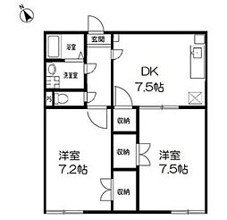 アンプルールフェールメルベェイユー 3階2DKの間取り