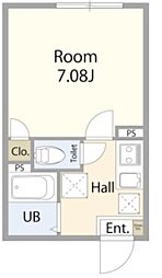 CRYSTAL STAGE 2階1Kの間取り