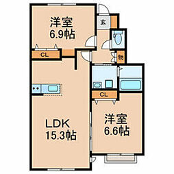 ママベルA 2LDKの間取図画像