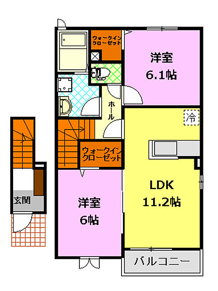 茨城県筑西市海老ヶ島(賃貸アパート2LDK・2階・57.63㎡)の写真 その2
