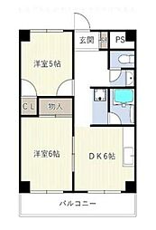 トーカド宮崎台東棟 2DKの間取図画像