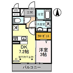 ロンサール2 1DKの間取図画像
