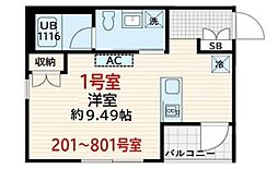 スクルド墨田緑 7階ワンルームの間取り