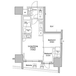 ザ・パークハビオ大森町 11階2LDKの間取り