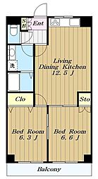 グラン・シャリオ 2LDKの間取図画像