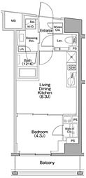 ザ・パークハビオSOHO代々木公園 1LDKの間取図画像