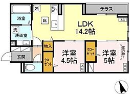 JR中央線 三鷹駅 徒歩16分の賃貸アパート 1階2LDKの間取り