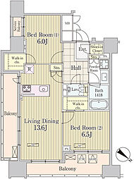グランパレス東京八重洲アベニュー 8階2LDKの間取り