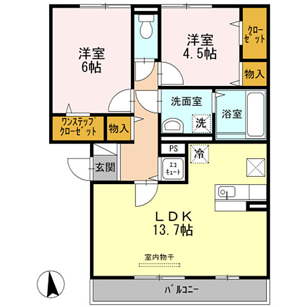 大阪府羽曳野市古市(賃貸アパート2LDK・1階・61.35㎡)の写真 その2