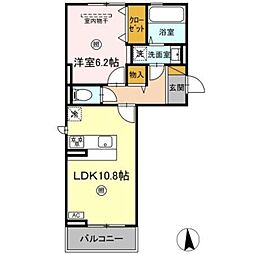 ミルトB 1LDKの間取図画像