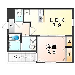フジパレス高石千代田1番館 1LDKの間取図画像