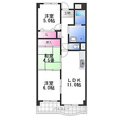 フローラル岸和田 3LDKの間取図画像