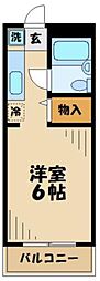 ルミニコスモス 2階1Kの間取り