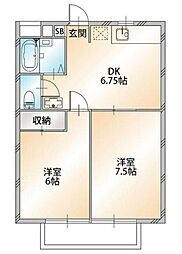 サンビレッチ・トミー 2DKの間取図画像
