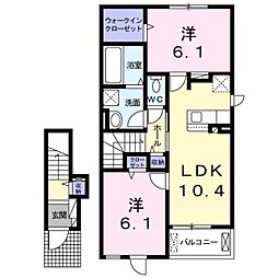 アムール日根野 2階2LDKの間取り