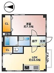 白鷺ハイツA 1LDKの間取図画像