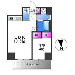 おおさか東線 JR河内永和駅 徒歩1分の賃貸マンション 14階1LDKの間取り