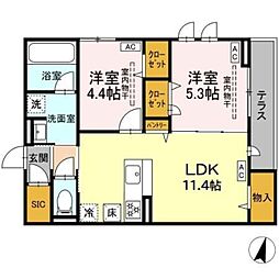 エスペリアつきみ野 2LDKの間取図画像