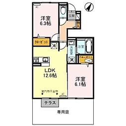 アウレスト 2LDKの間取図画像