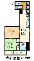 ペルレ五十嵐 3階2DKの間取り